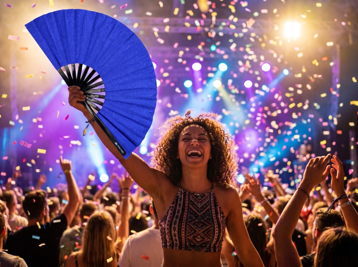 Festival Fan i kongeblåt med glimmer til festivaler og fester, Visning 4