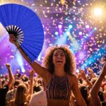 Festival Fan i kongeblåt med glimmer til festivaler og fester, Visning 4