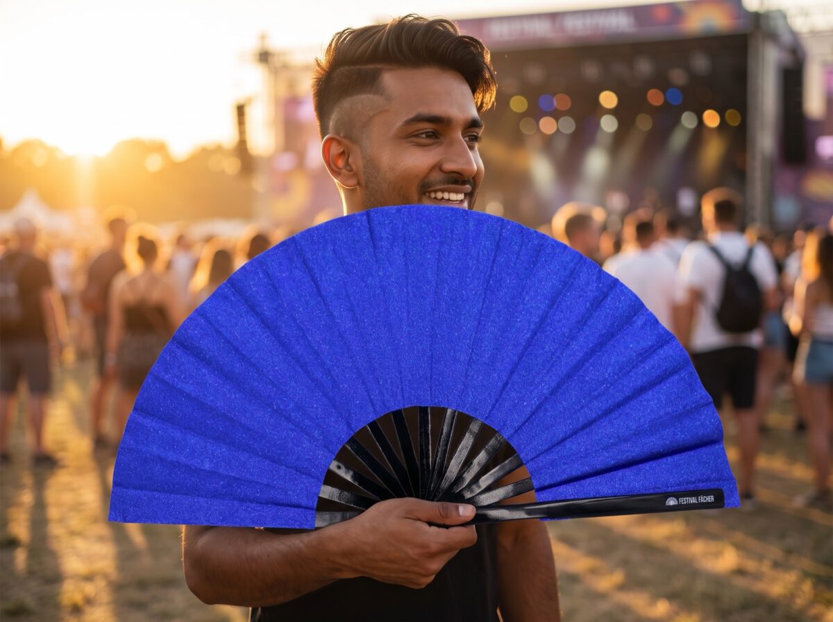 Festival Fan i kongeblåt med glimmer til festivaler og fester, Visning 3
